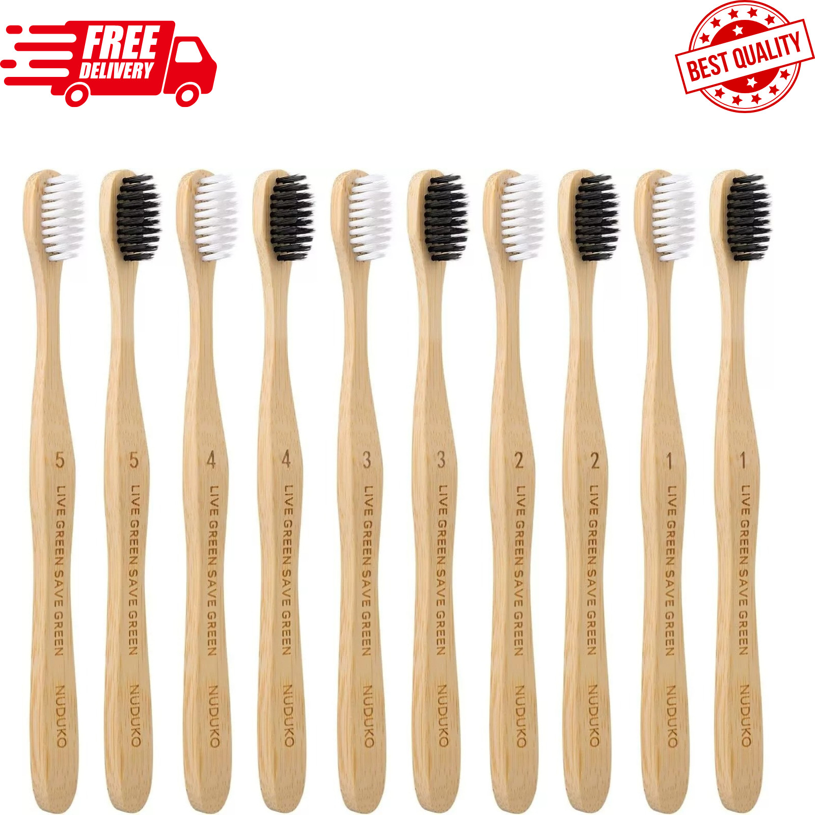 Bamboo Toothbrushes Soft Bristles Eco-Friendly Toothbrush 10 Pack,Natural Brush