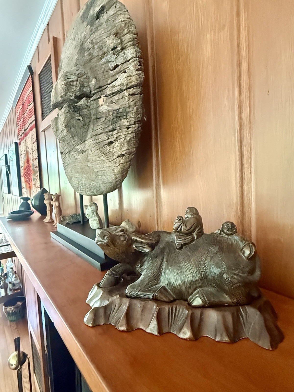 Antique 1890’s Chinese Carved Buddha Water Buffalo Qing Dynasty Statue Figure