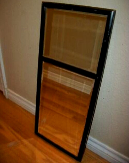 Victorian Trumeau Mirror Beveled Double Glass Antique Ebonized Aged Wood 1910