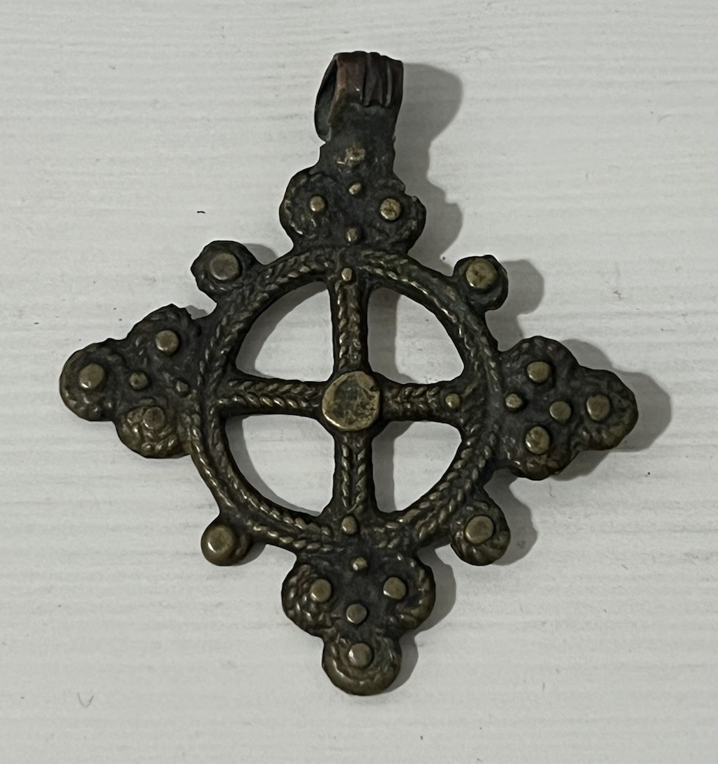 Antique Ethiopian Orthodox Pendant Cross Bronze Brass Hand Cast Coptic Christian