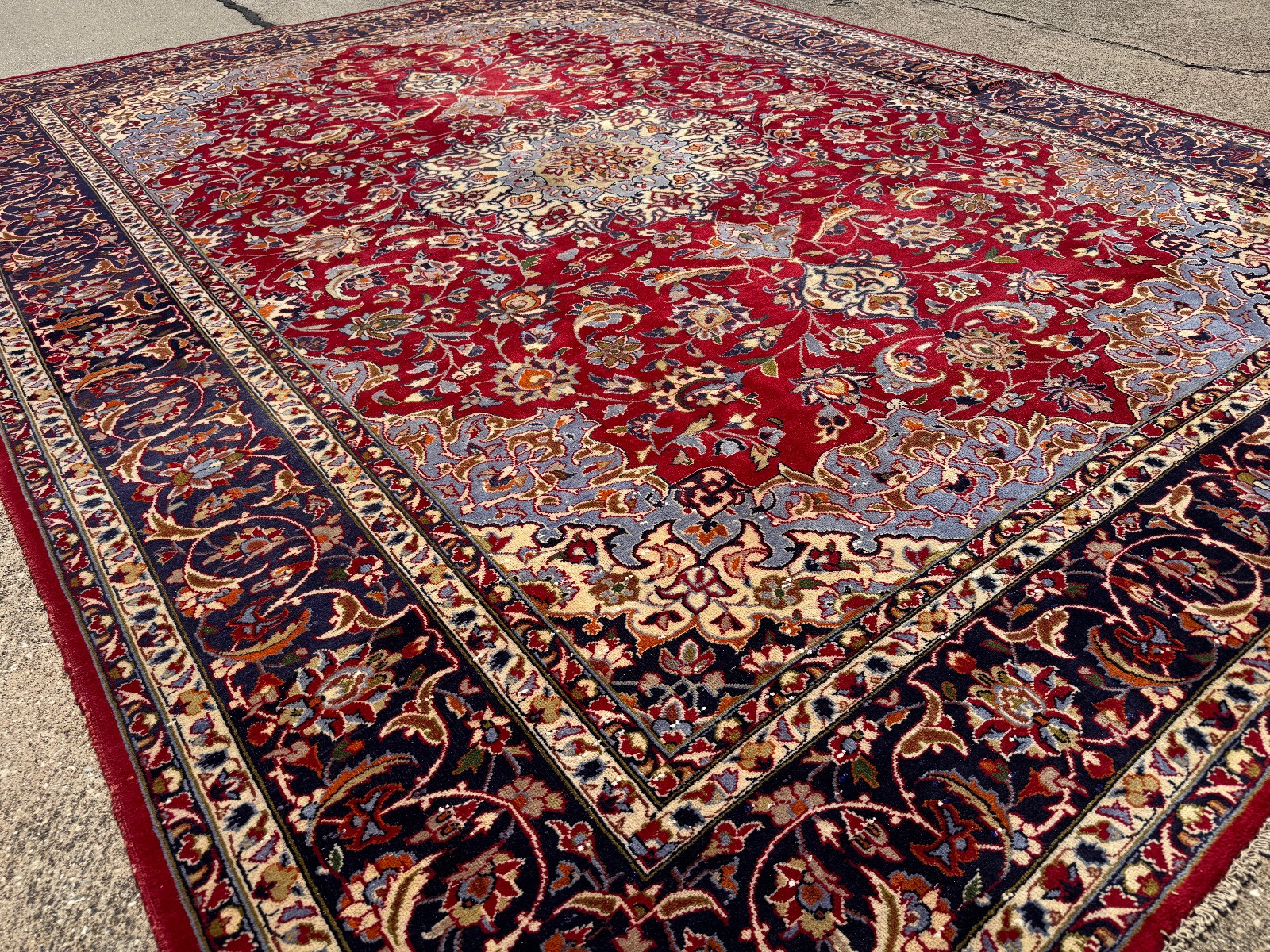 RED BLUE ANTIQUE ORIENTAL RUG 10×13 fine handmade wool colorful clean real 10×14