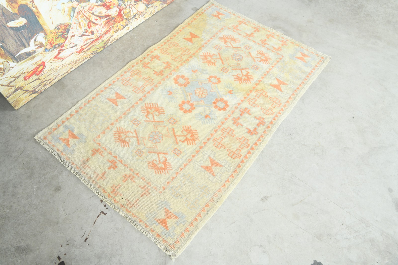 handmade small vintage turkish rug 3×4 oushak oriental muted door mat carpet,880