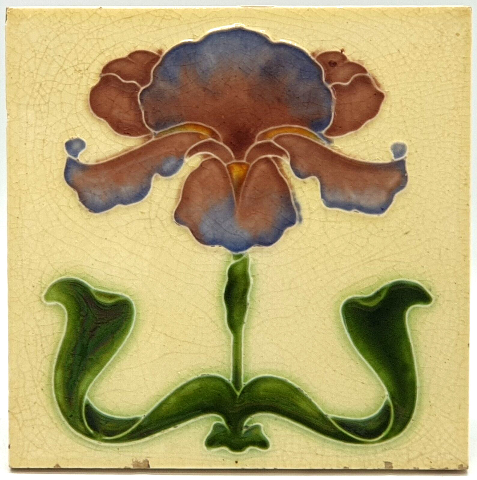 Antique Fireplace Tile Moulded Majolica Floral By John H. Barratt Co C1904