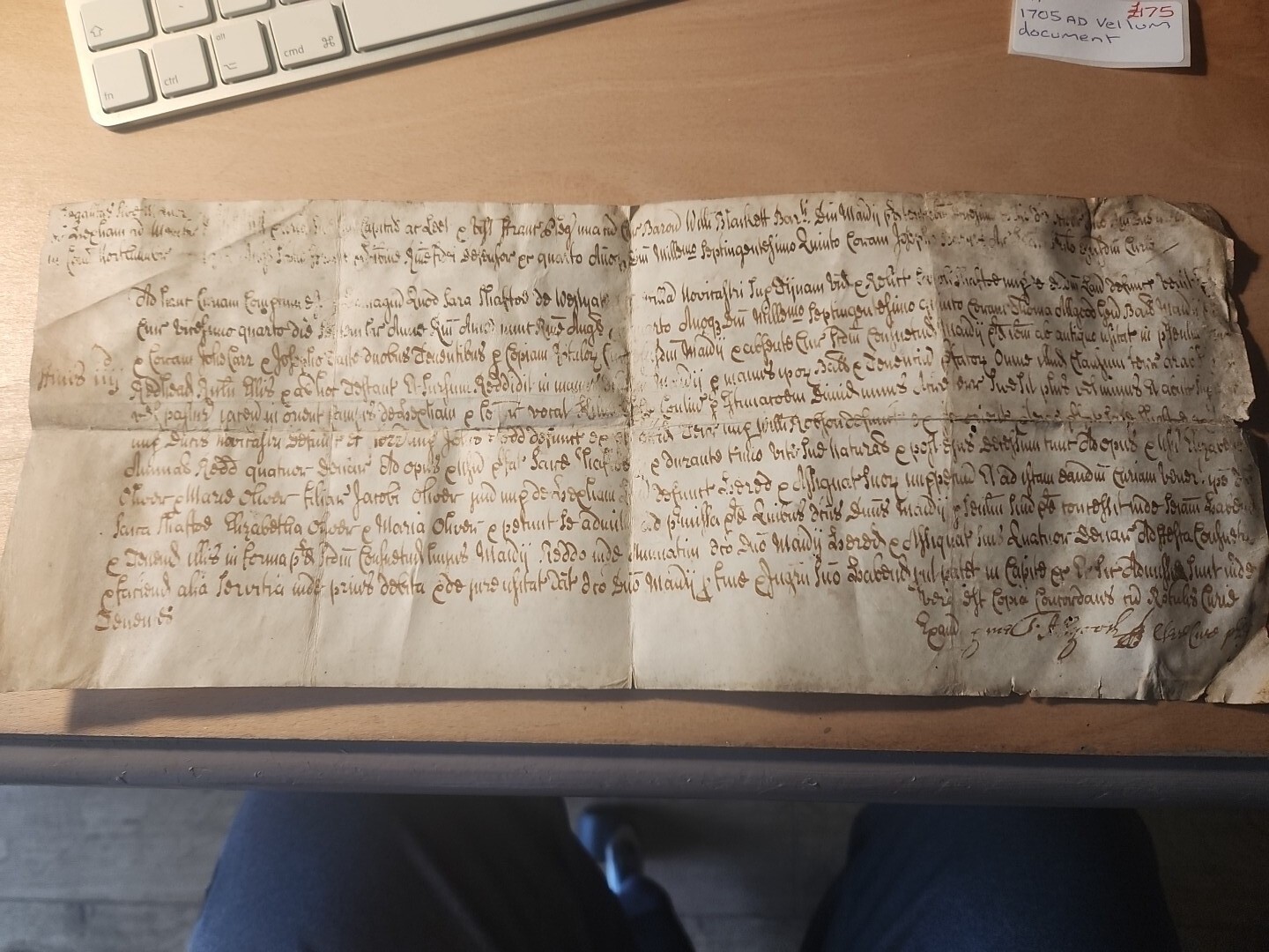 Post Medieval 1705 AD Vellum Document Very Rare. Please Read Description. LA179r