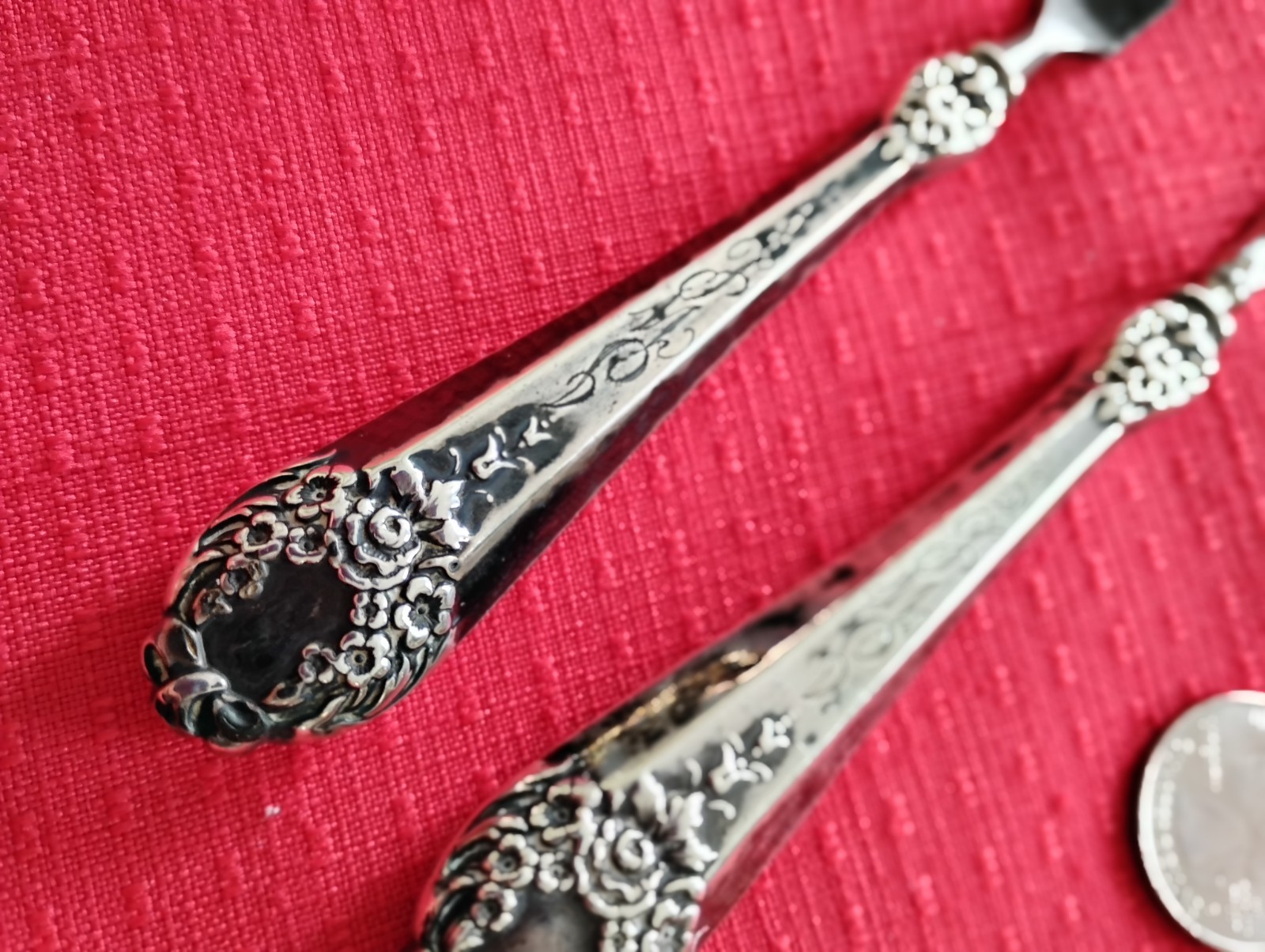 Antique Victorian Sterling Handled Ornate Repousse Nail File & Button Hook Set