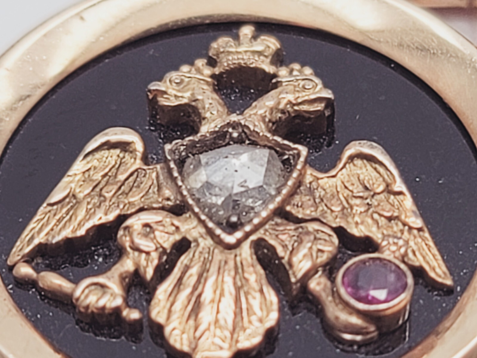 Antique Victorian 14K Gold Ruby Gemstone Brooch Pendant Jewelry Imperial Eagle