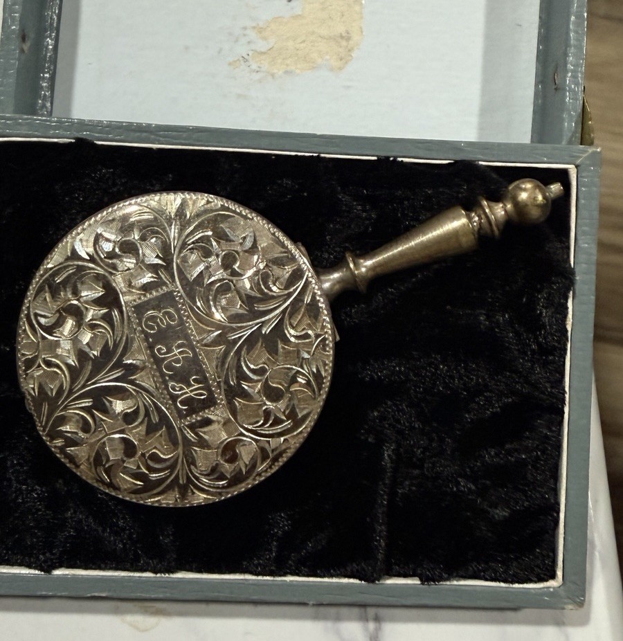 Antique Vtg Pocket Ashtray Sterling 950 Delicate Ornate Incised Filigree Design