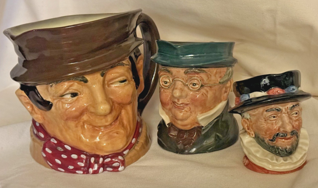 VTG. ROYAL DOULTON, CHARACTER TOBY MUGS, Sm, Med & Lg., Lot of 3 for 1 Money