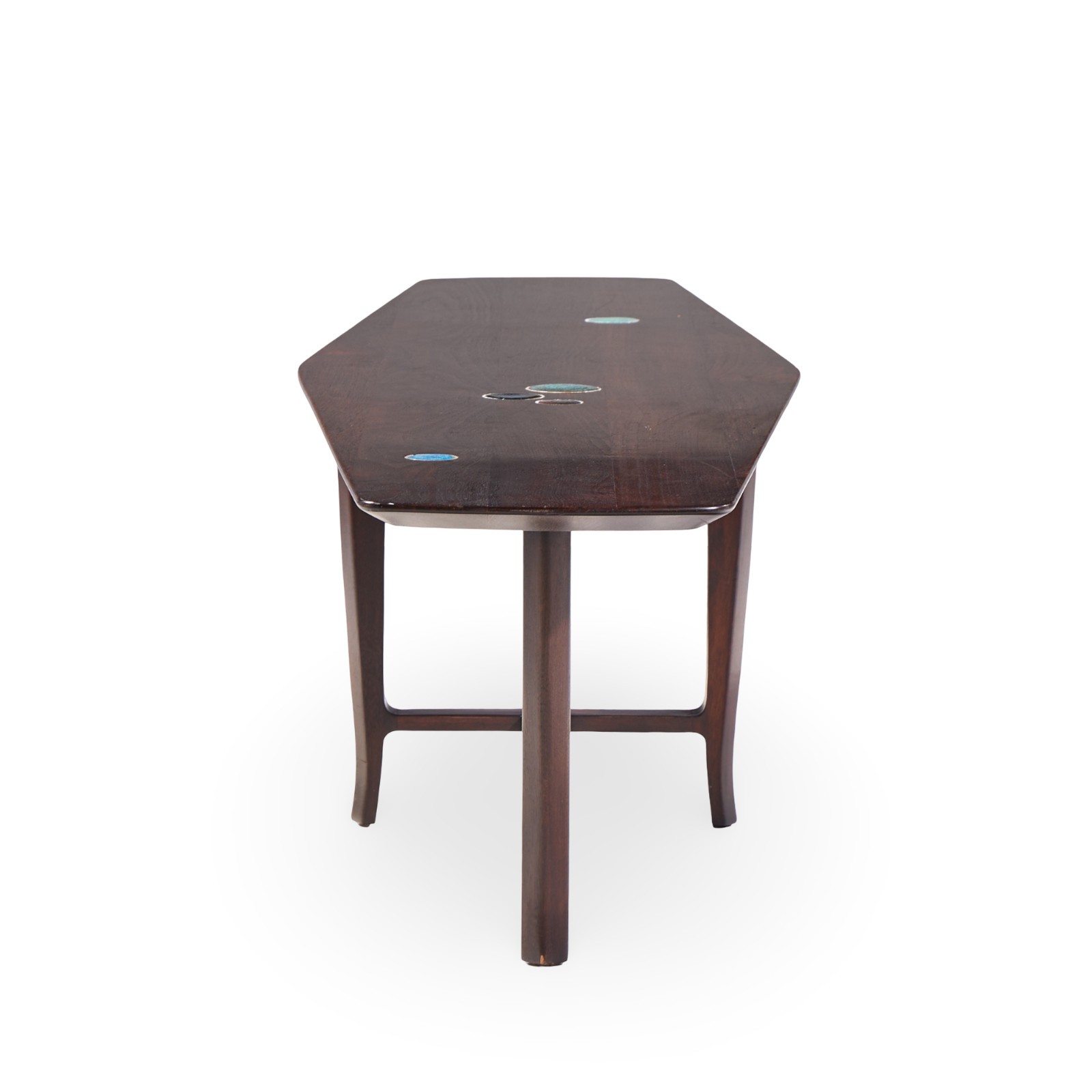 Edward Wormley for Dunbar 5632 Walnut, Mahogany with Natzler Tiles Coffee Table