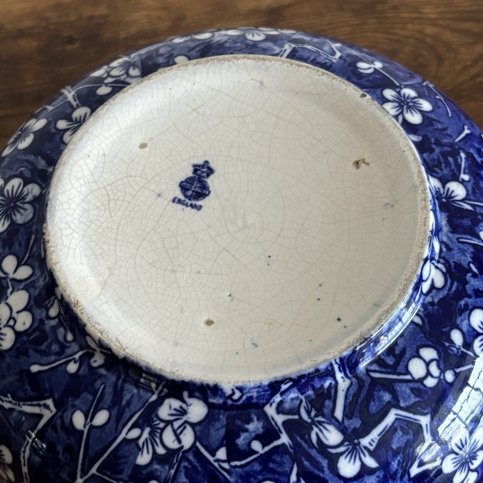 Antique Minton Prunus Transferware Large Salad Or Fruit Bowl Blue And White