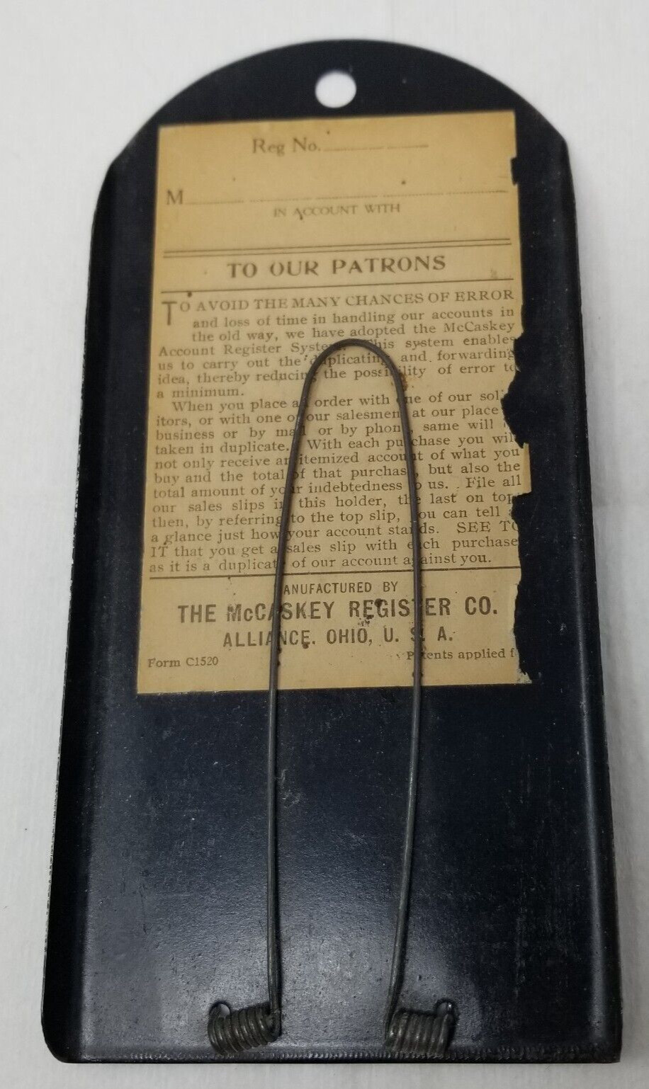 McCaskey Register Company Sales Slip Holder Metal Antique