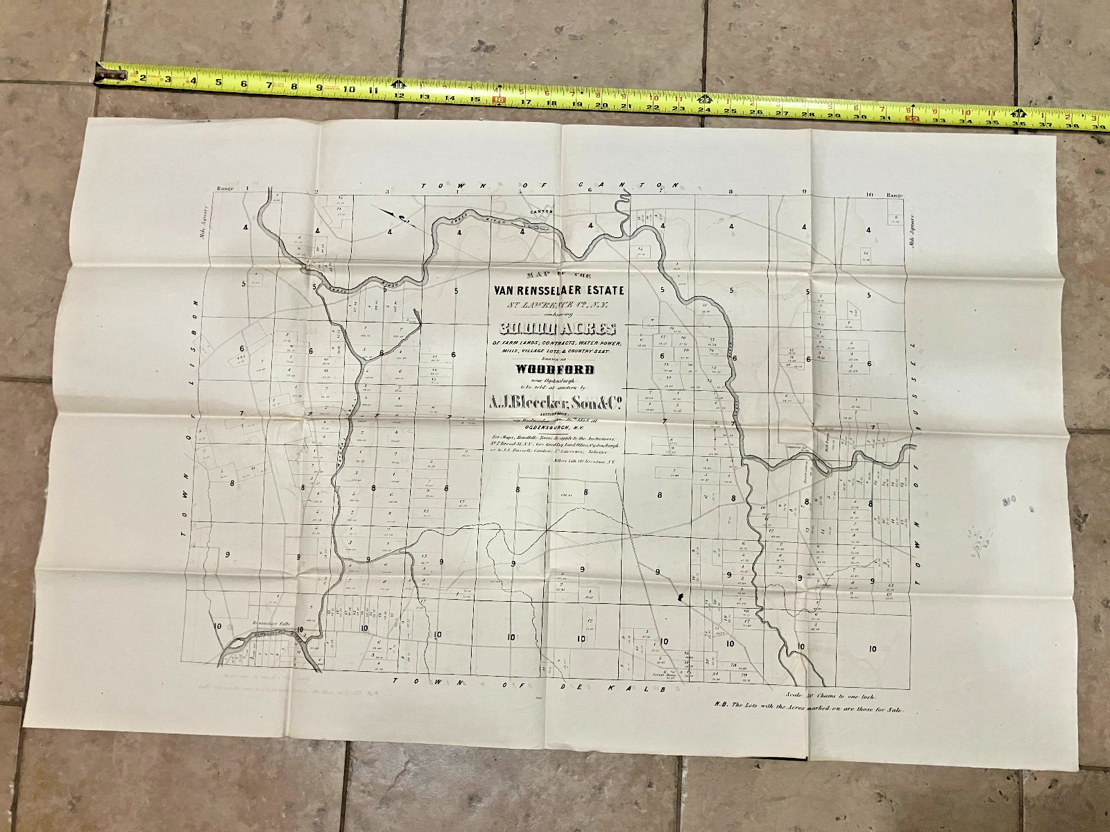 1858 MAP SURVEY VAN RENSSELAER NEW YORK 30,000 ACRE ESTATE FOR AUCTION