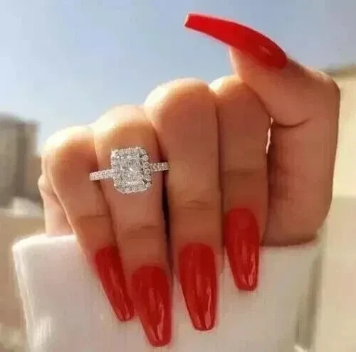 3Ct Radiant-Cut Lab Created Halo Engagement Ring 14K White Gold Plated