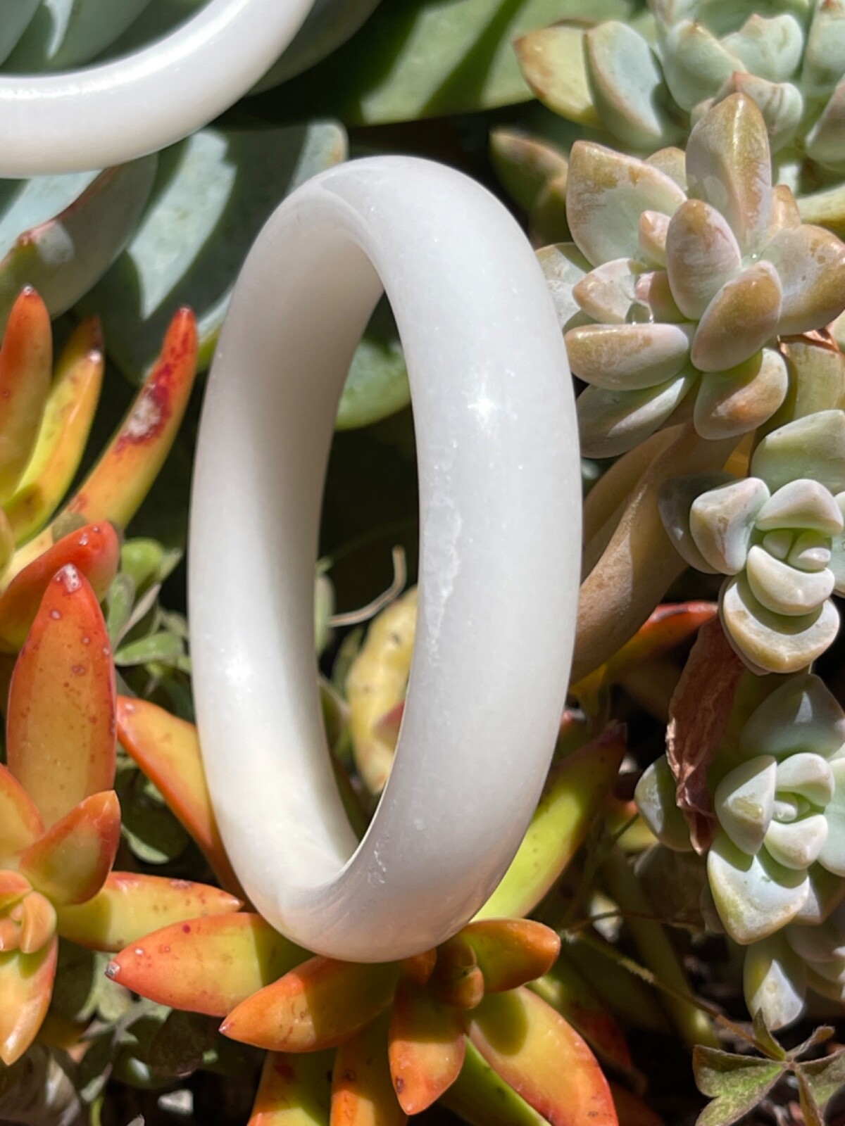 Natural White Jade Hard Bangle Crystal Gemstone 56.4 inner diameter/ 14mm width