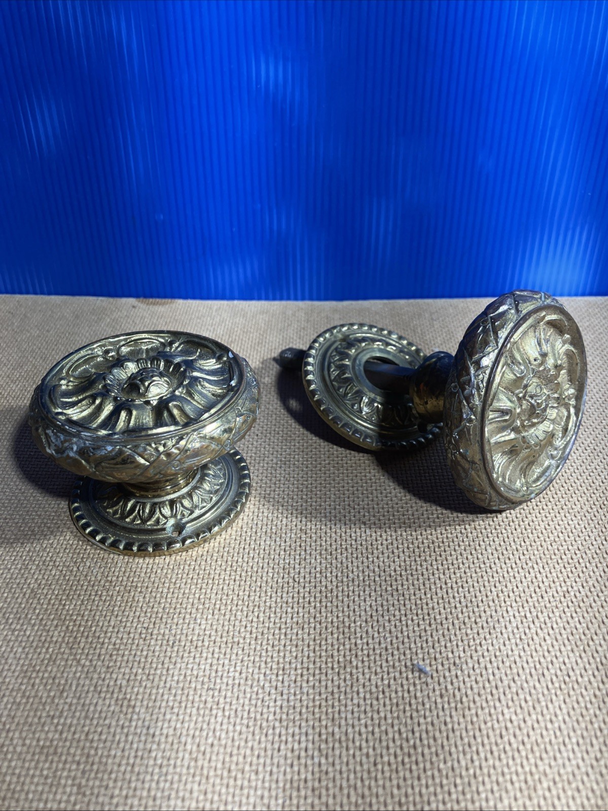 Vintage Sherle Wagner Luxury Heavyweight Brass Doorknob set Elegant Ornate decor
