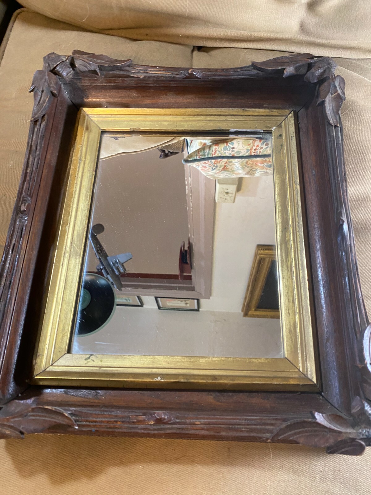 Antique Brown And Gold Tone Rectangular Mirror – 12.5″ W x 14.5″ L x 2.0″ D