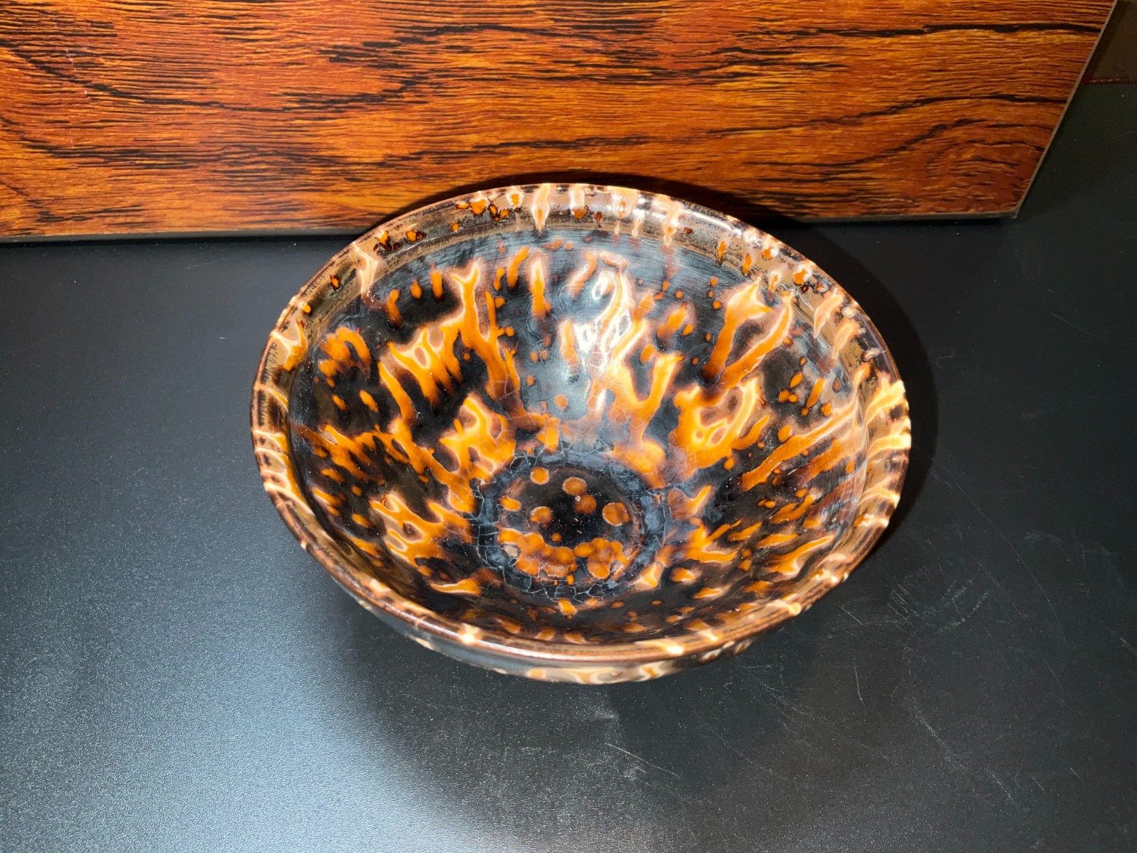 Vintage Jian Zhan Style Tortoise Shell Glaze Tea Bowl – Striking Flame Pattern