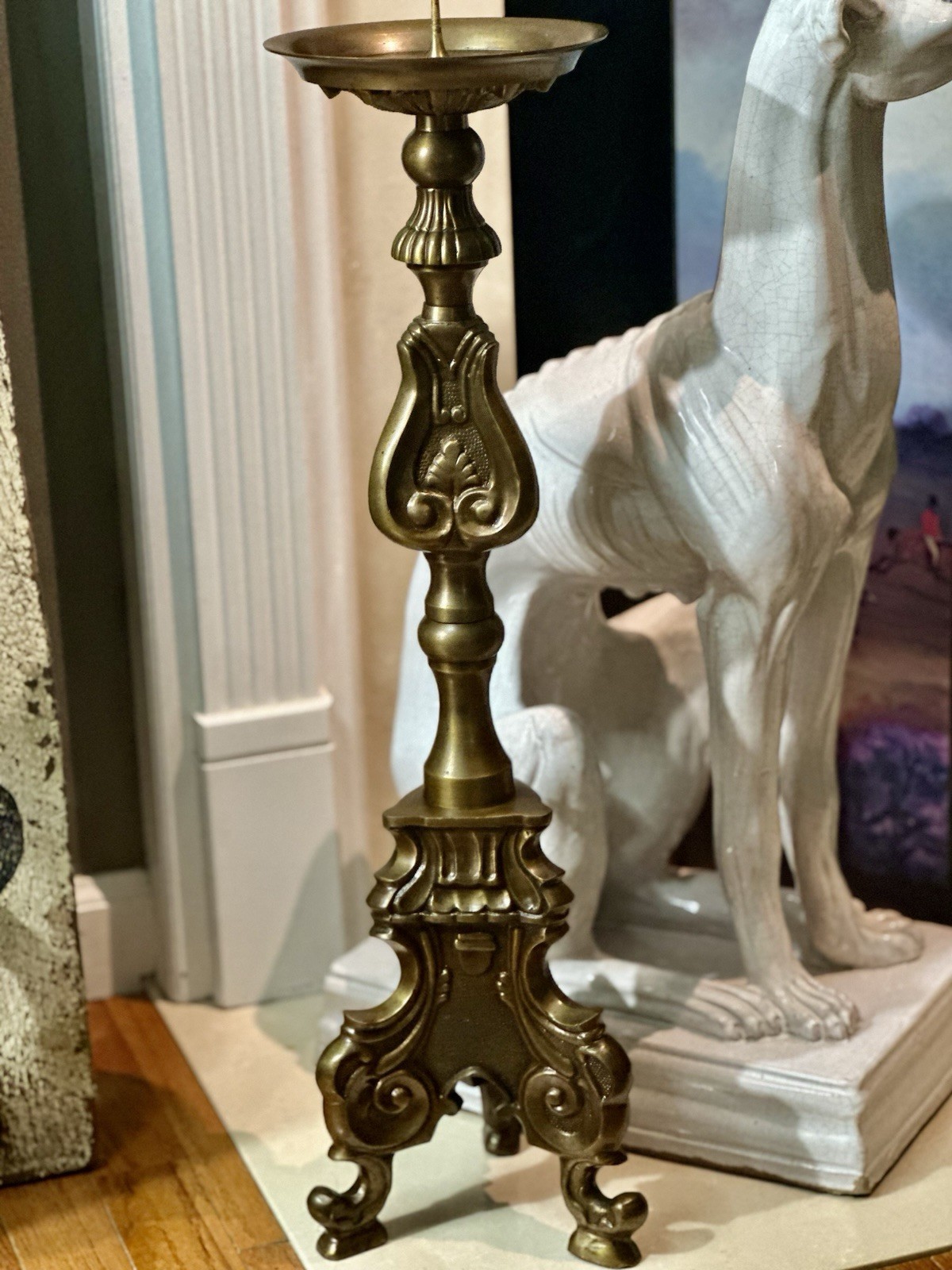 Antique Circa 1800’s Exquisite Italian Baroque Silvered Bronze Candlestick 26″