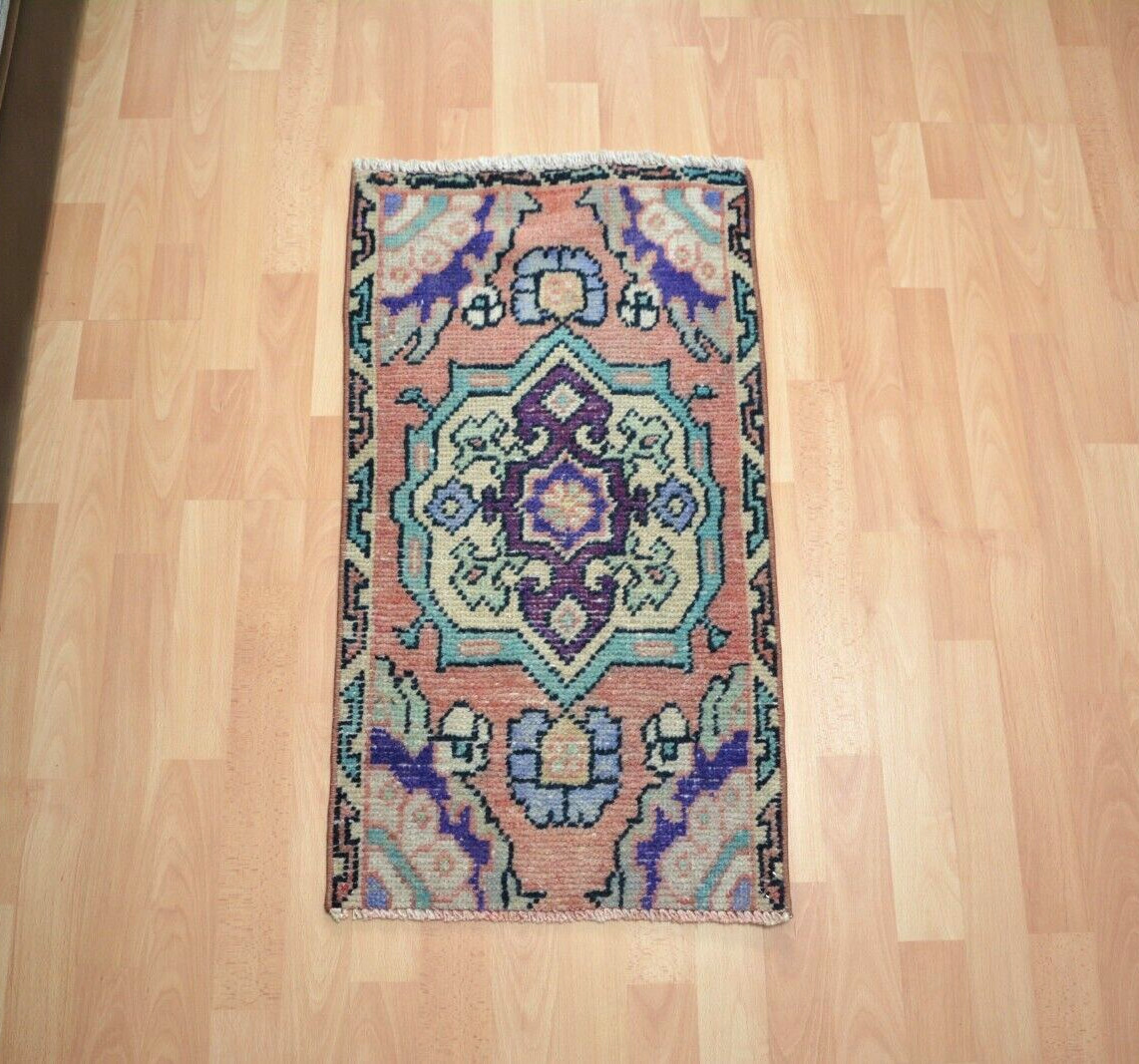 Handmade Door Mat, Laundry Mat, Bath Mat, 1.4×2.7ft, Turkish Vintage Small Rug