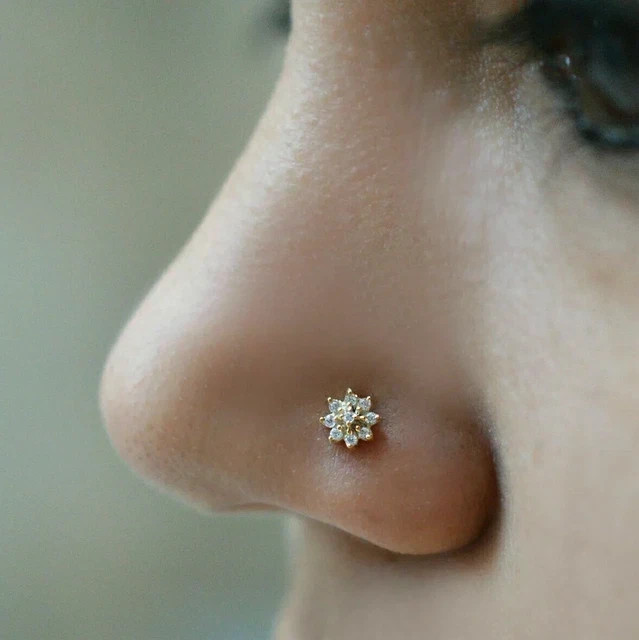 0.25Ct Lab Created Diamond Nose Piercing Ring Pin Stud 925 Silver Gold Plated