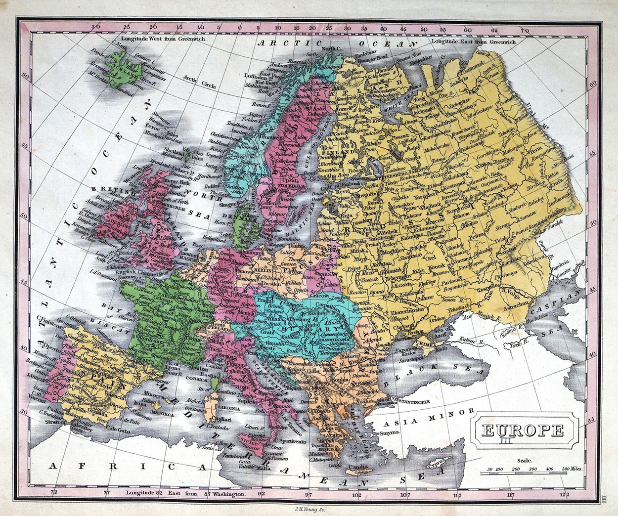 1828 JH Young Map Europe Spain France Germany Italy Austria Norway Holland Paris