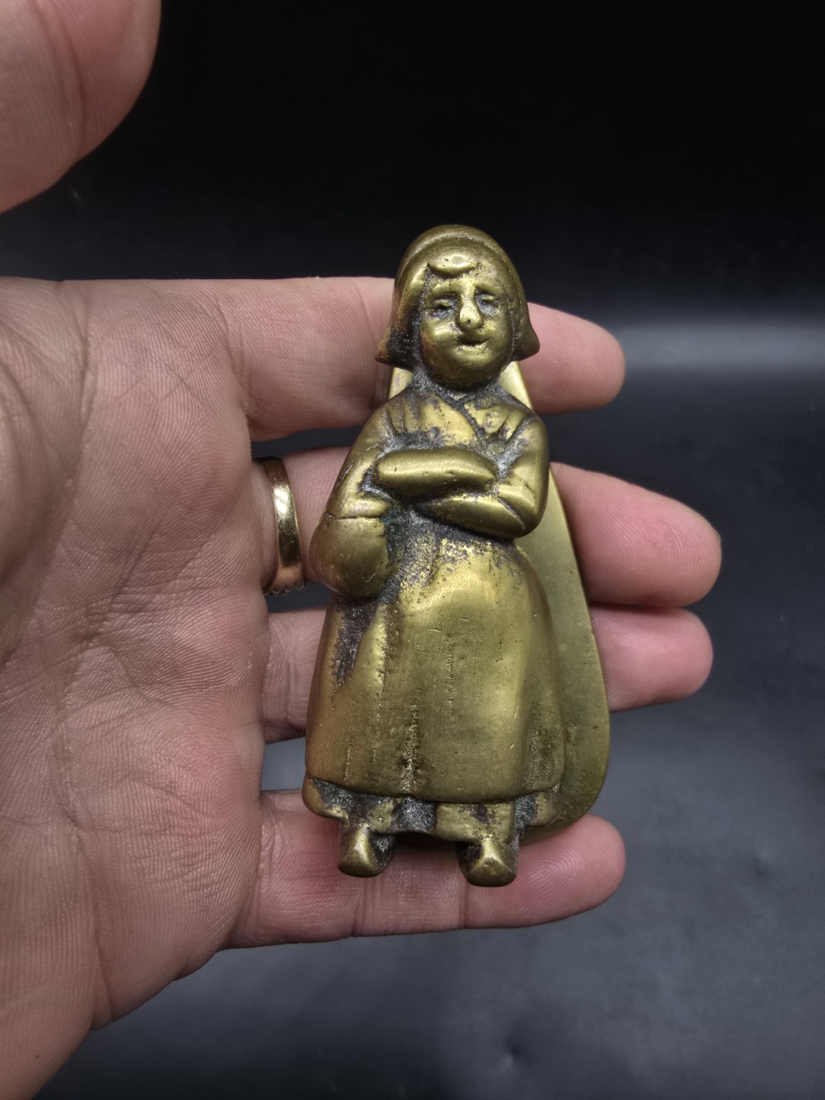 Vintage Cast Solid Brass Door Knocker Dutch Lady 38x87mm Reclaimed