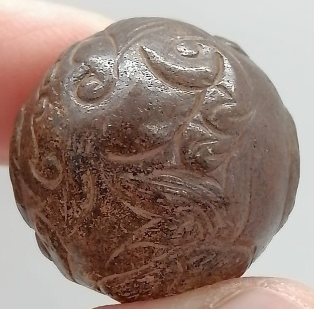 Ancient Carved Agate Bead Brown Stone Floral Pattern Rare Collectible Roman