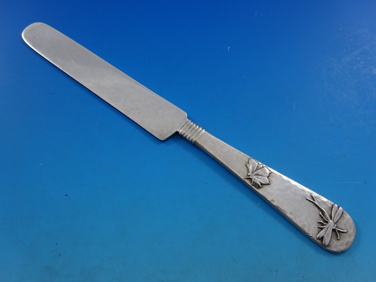 Hammered and Applied by Shiebler Sterling Silver Tea Knife Dragonfly Butterfly