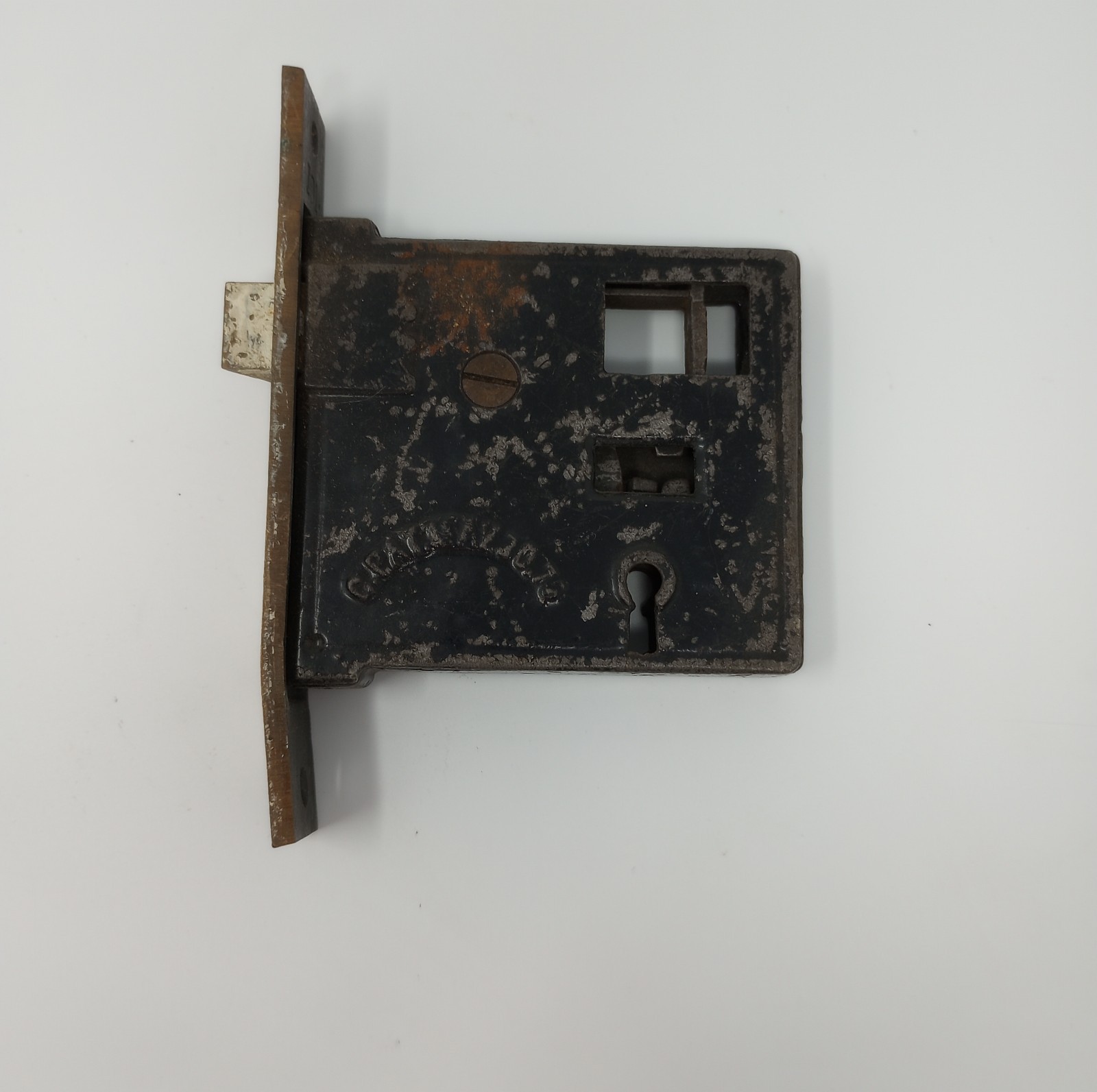 Antique Gilbert Cast Iron Mortise Lock With Eastlake Style Brass Plate 1876