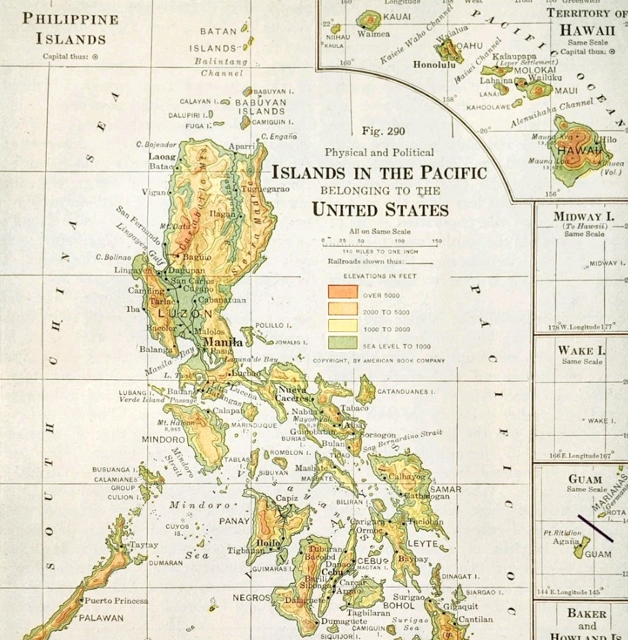 1920 Map Pacific Islands United States Hawaii Territory Physical Political DWQ4