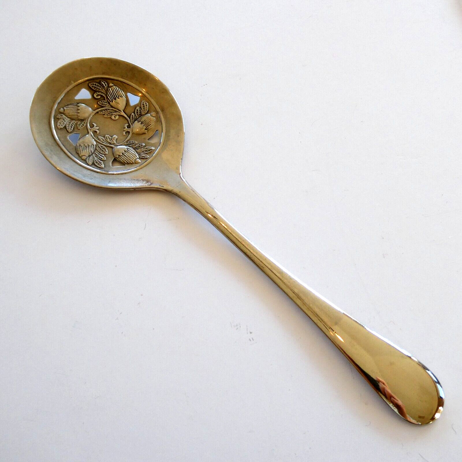 Leonard Italy Berry Serving Spoon Acorn Slotted 8.5 inch Vintage Silverplate