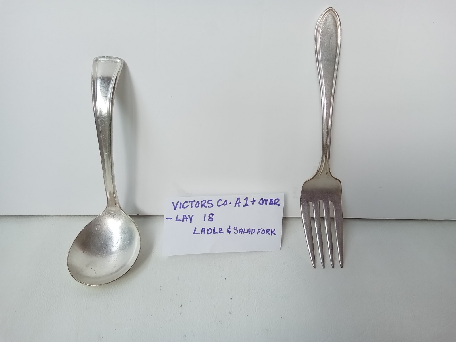 VICTORS CO. A 1+ OVER-LAY SILVERPLATED SALAD FORK SMALL LADLE SILVERWARE PC’S