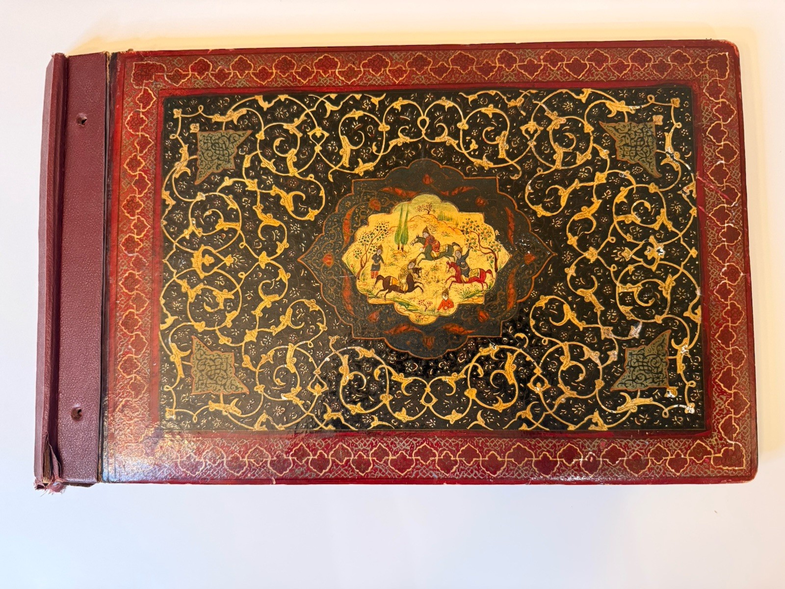 Old Persian Hand Painted Photo Book Covers Miniature Scene- Carpet Motif