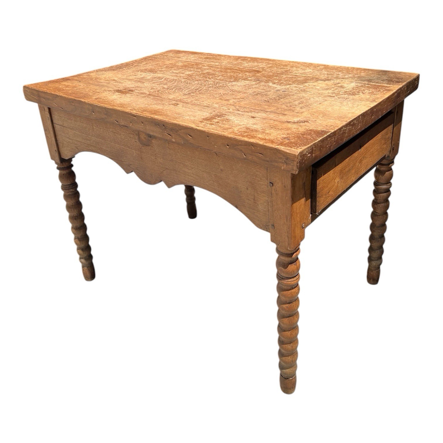 Primitive American Tavern Table with Breadboard Top Circa 1820 Barley Twist Legs