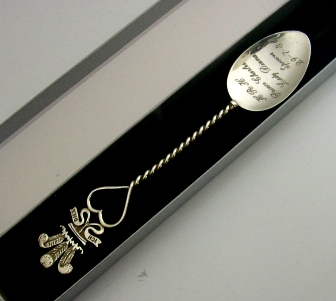 STERLING SILVER PRINCE KING CHARLES WEDDING JAM SPOON 1981 CASED ROYALTY
