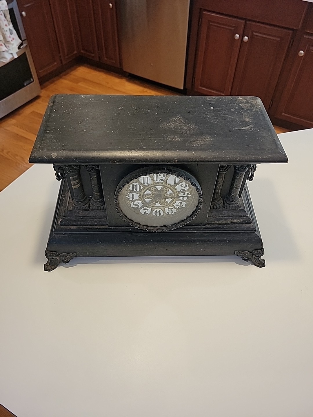 Antique Ebonized 4 Column Adamantine Mantle Clock – Parts or Repair – as found