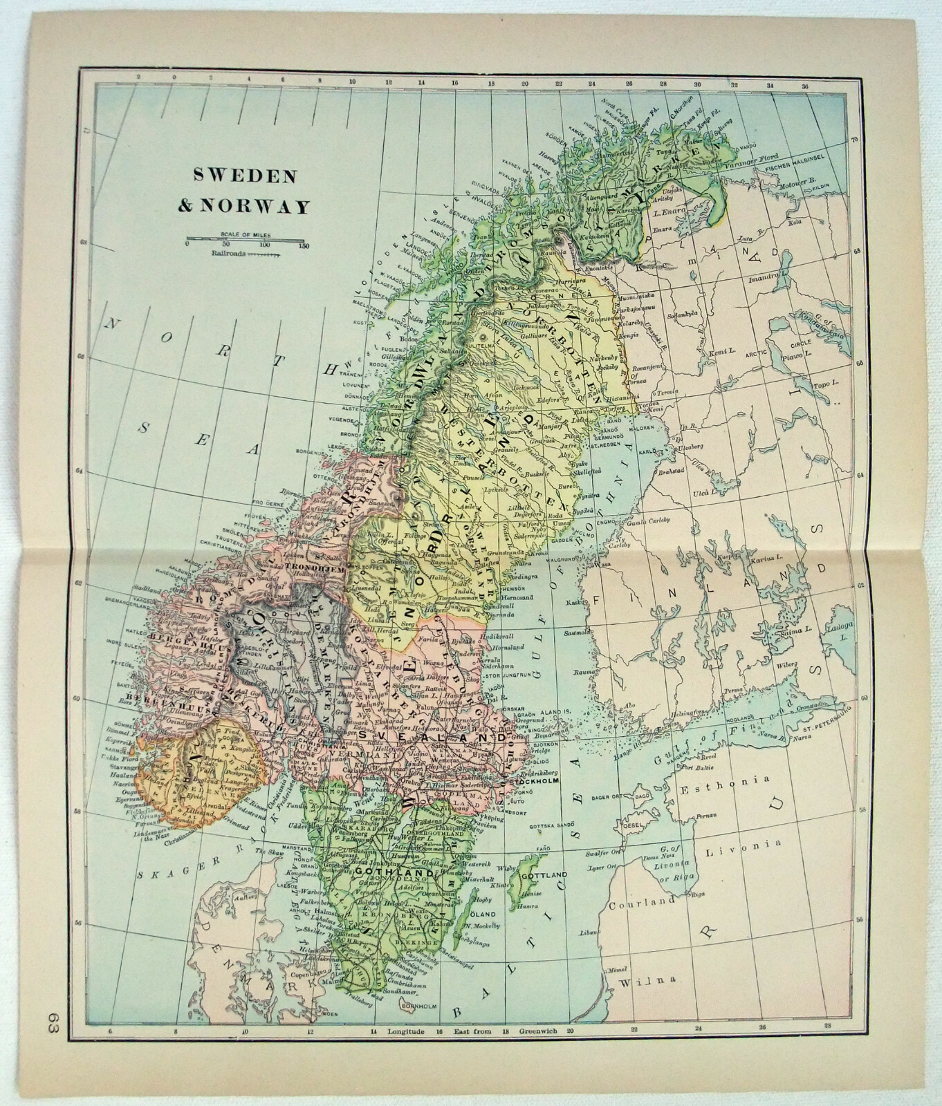 Sweden & Norway – Original 1893 Map by Dodd Mead & Company, Antique