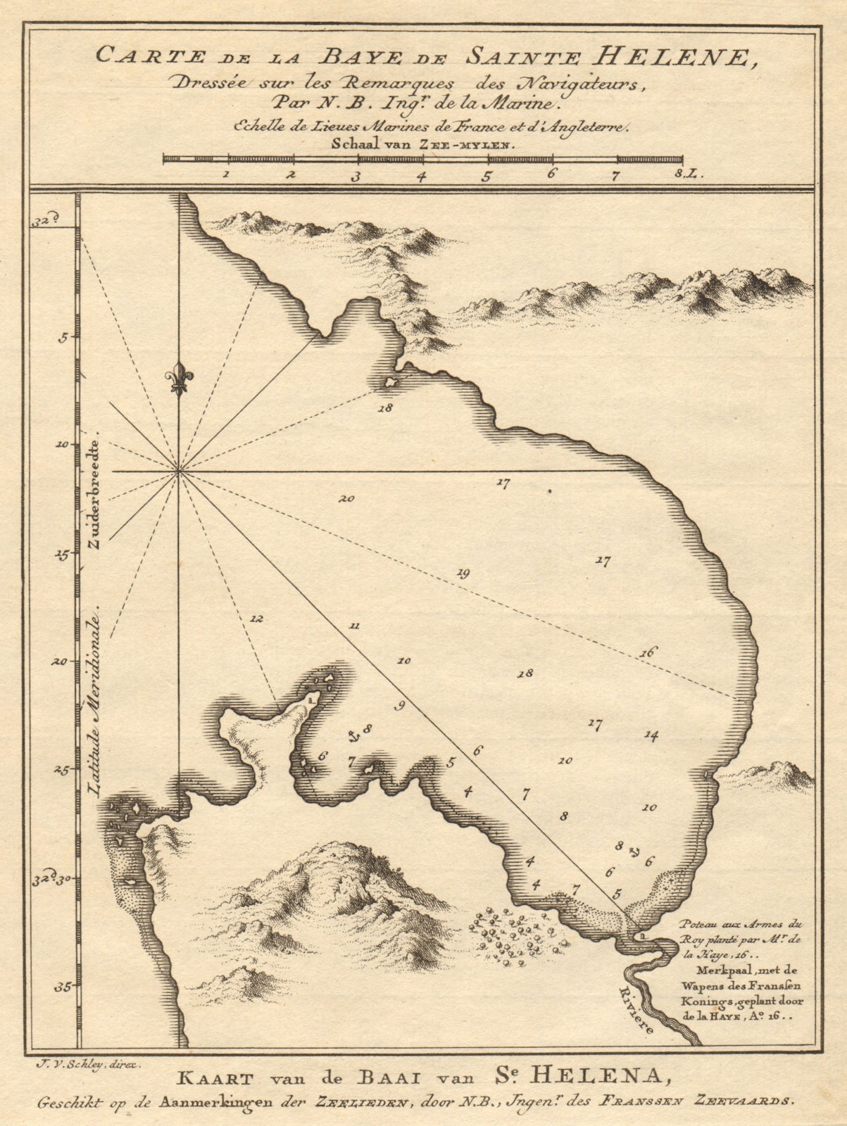 ‘La Baye de Sainte Hélène’. St Helena Bay, South Africa. BELLIN/SCHLEY 1748 map