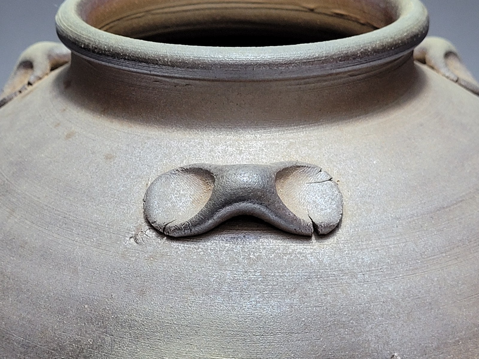 Bizen ware, three-handled vase, with signature