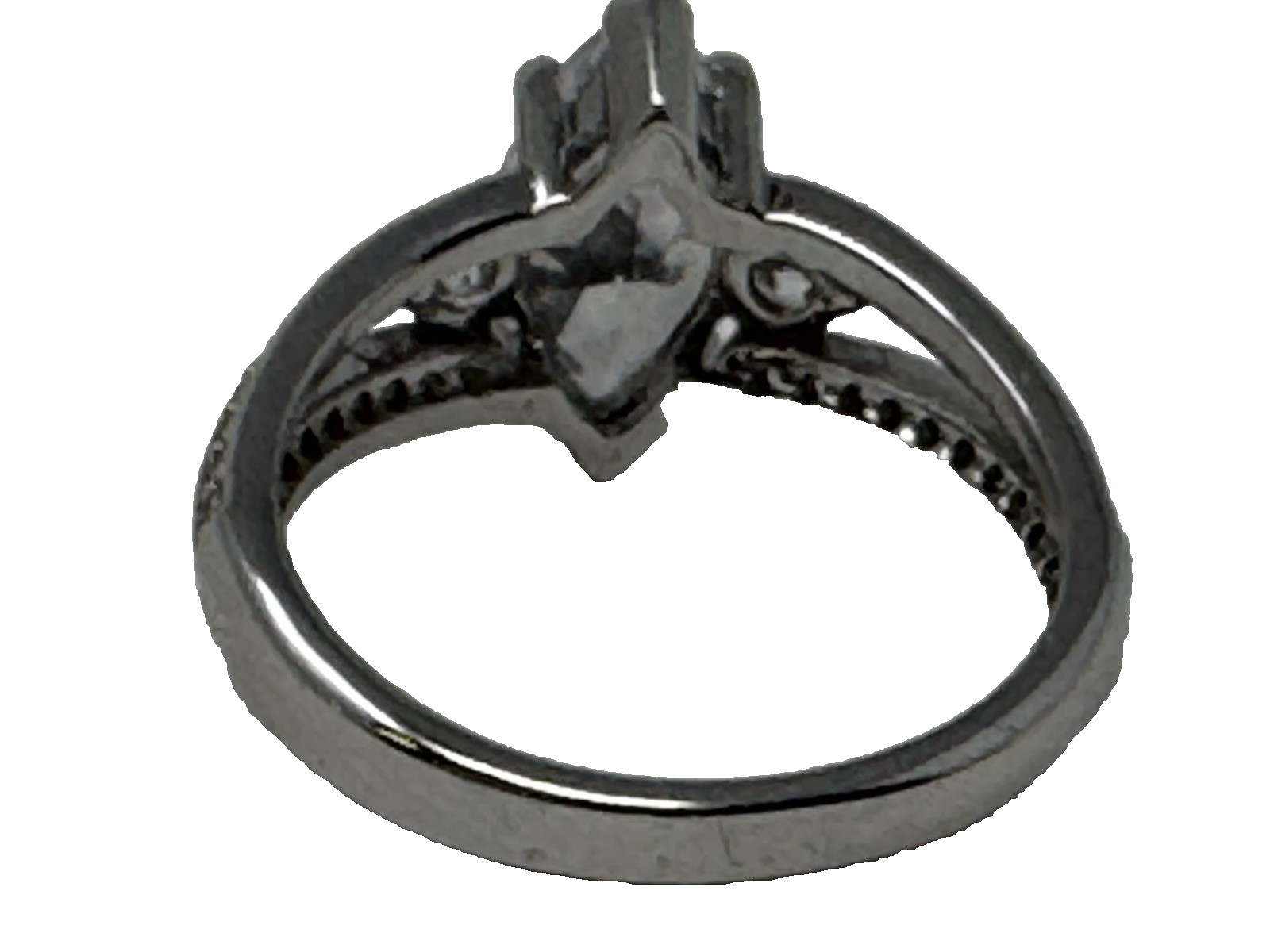 925 Sterling Silver Pristine Marquise & round Cut CZ Ring Rhodium plated Size 6