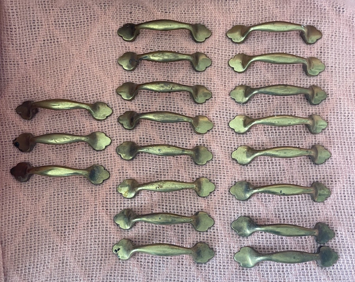 RARE 19 Vintage Keeler Brass Co. Drawer Pulls Hardware Lot Solid Brass N14395