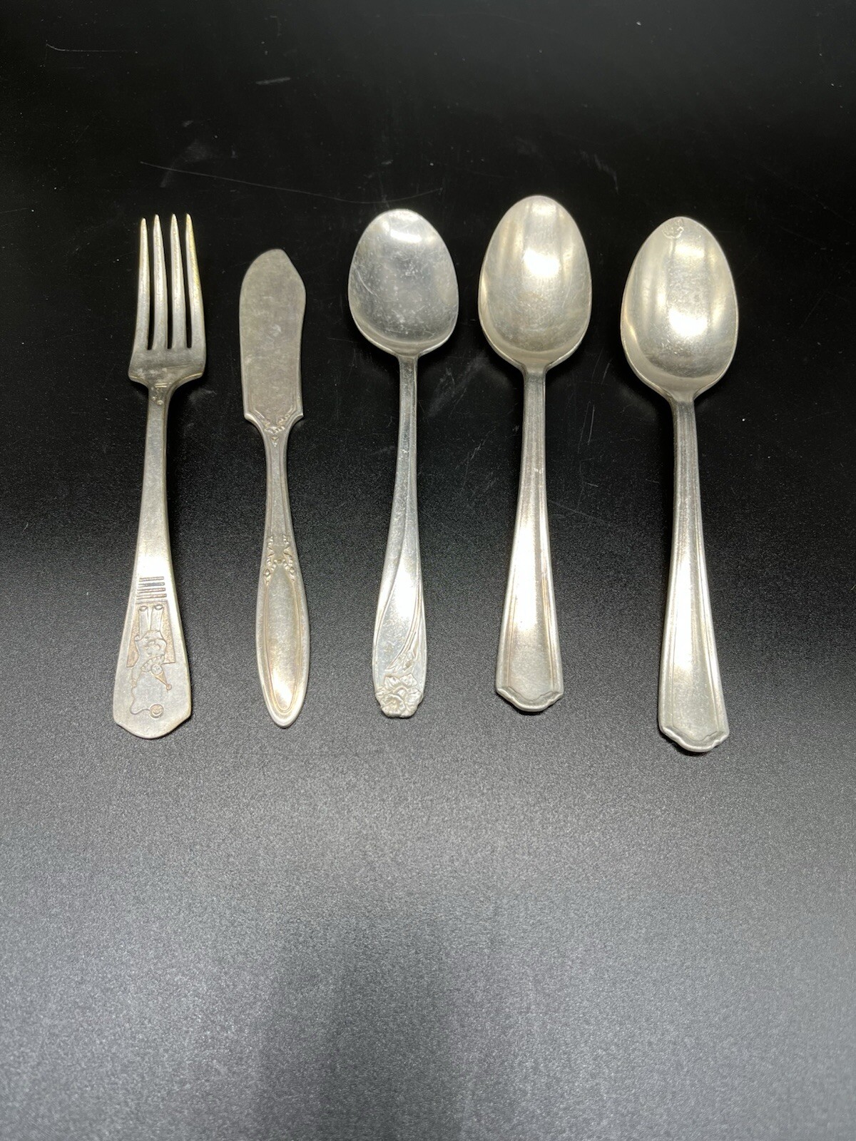 Vintage Lot 5 Silver-plate & Stainless Silverware Assorted Styles and Designs