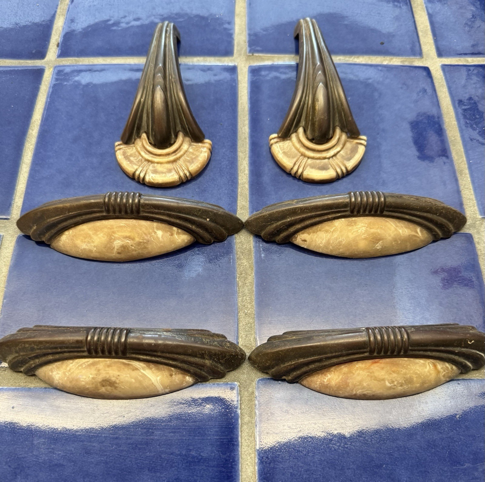 Art Deco Bakelite Pulls 2 Vertical 4 Horizontal BEAUTIFUL 4” Center Screws