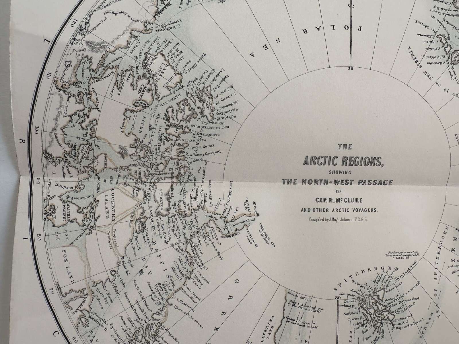 North Pole Arctic w/ explorer Capt. McClure & Kane c.1856 Johnson Fullarton map