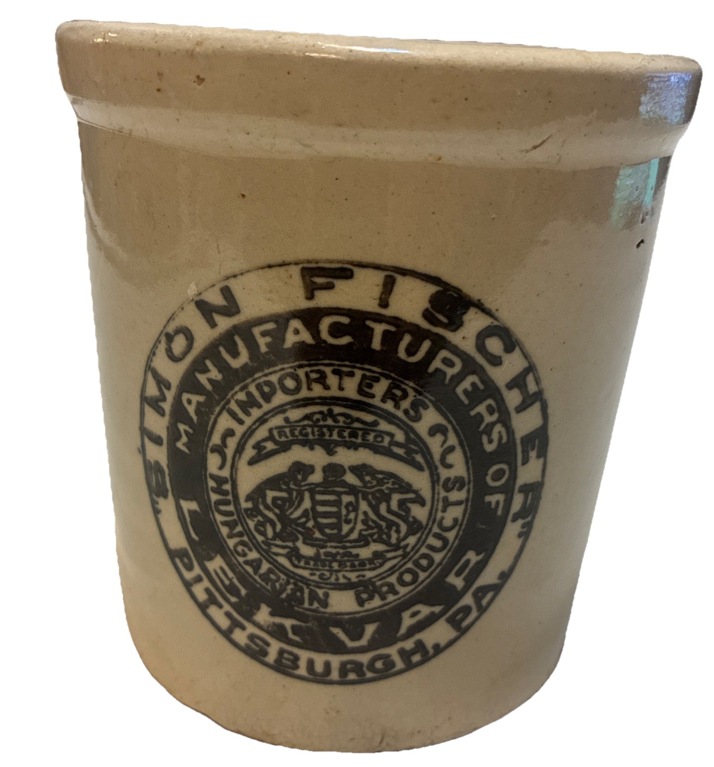 Vintage Pittsburgh PA Simon Fischer Manufacturing Lekvar Crock