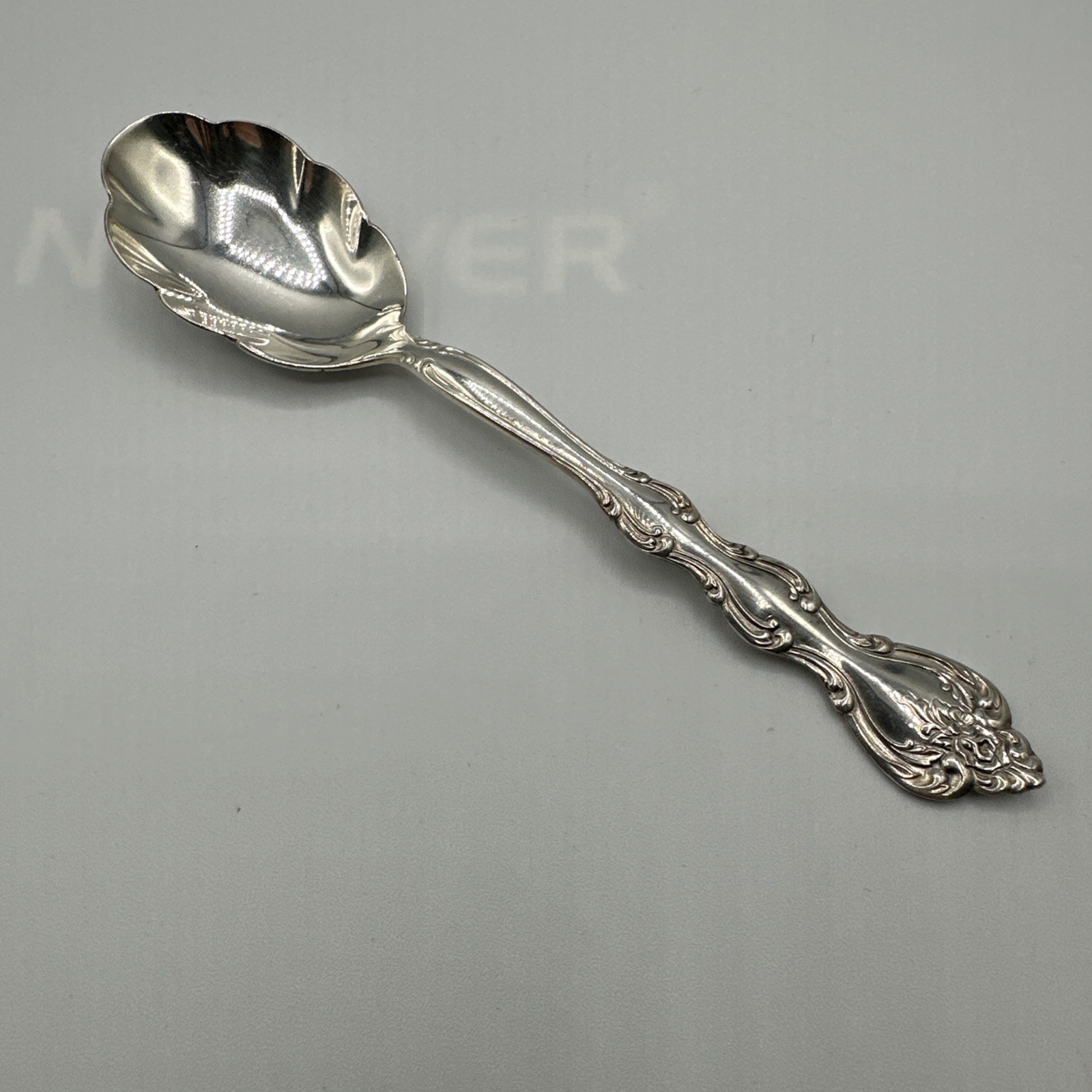 International Silverplate Scalloped Sugar Spoon Floral Handle Silver Plate