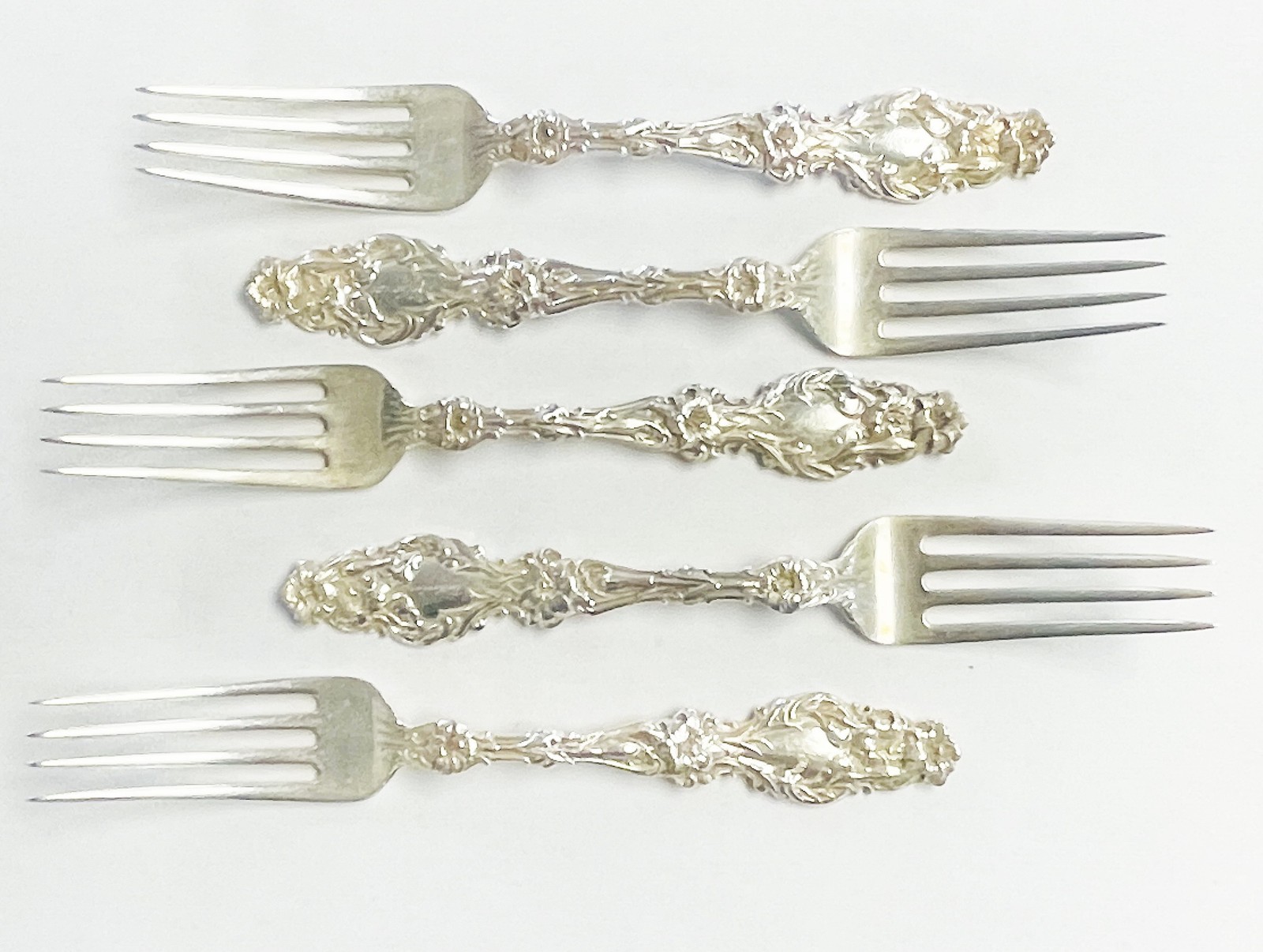 5 JE Caldwell Whiting Sterling Silver 6.75″ Lily .925 Sterling Silver Salad Fork
