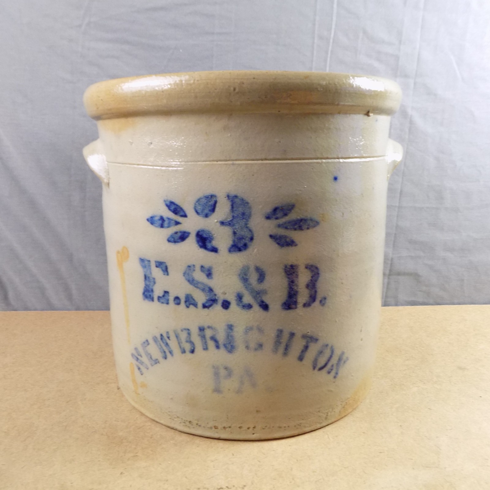 E.S.&B. Elverson Sherwood Barker New Brighton PA 3 Gallon Stoneware Crock