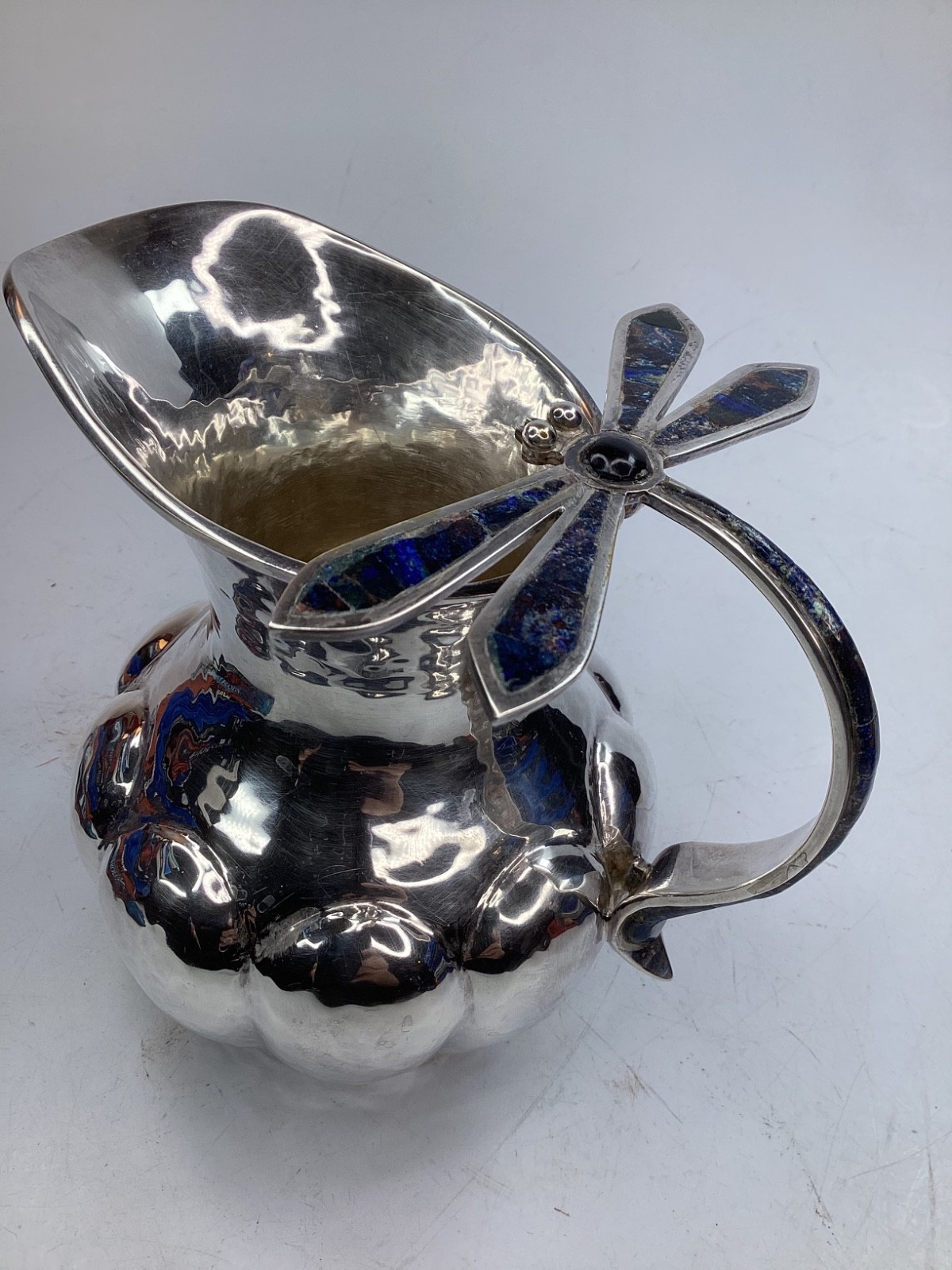 GORGEOUS SILVER LOS CASTILLO WATER PITCHER lapiz inlay Dragonfly FREE SHIP (a3)