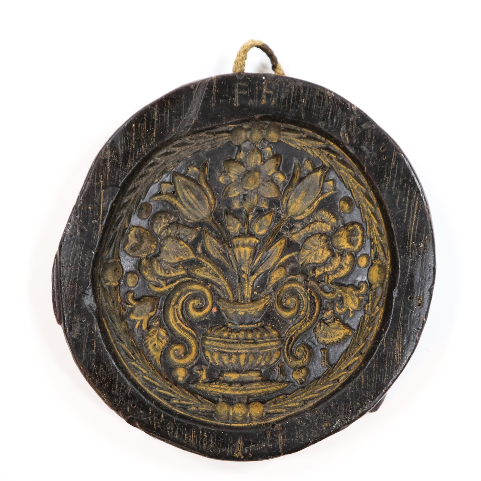 Lebzelter Holzform German Folk Art Carved Wax Flower Basket Butter Cookie Mold